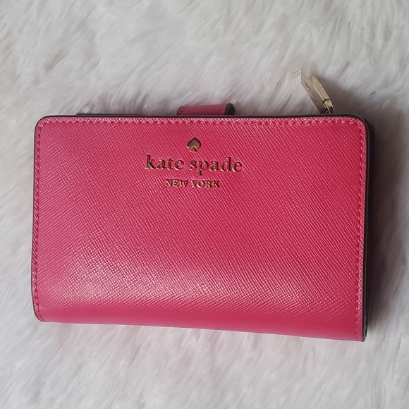 Kate Spade New York Staci Saffiano Leather Medium Wallet Deep Hibiscus NWT - Picture 2 of 16